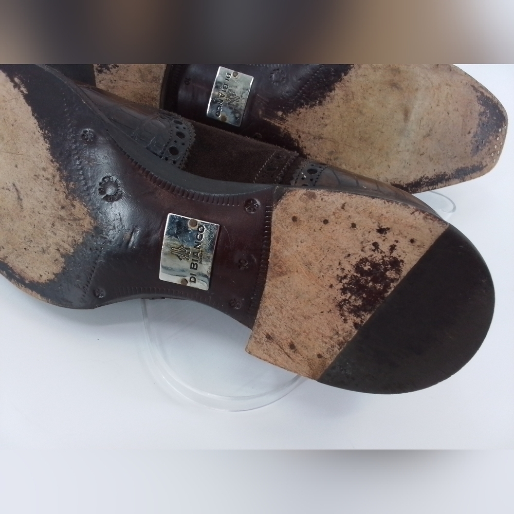 DI Bianco Scarpe Dress Shoe Oxford BROWN SUEDE & ALLIGATOR Wingtip Leather sz 10 - Picture 11 of 12